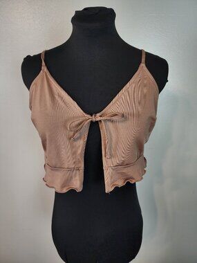 Divided H&M Medium Tie Front Tank Crop Top Light Brown Festival Boho Y2K 90's